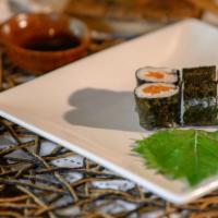Sake Maki · Gluten free. Fresh salmon roll with wasabi. * 
 
*Contains Raw Fish