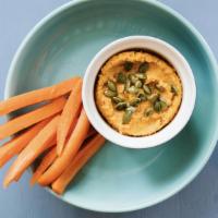 W30 - Bright- Moroccan Roasted Carrot Dip · Carrots, Tahini, Garlic, Lemon, Coconut, Carrot Sticks. . VG, EF, NF.. Contains seeds