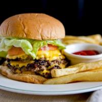 Triple Cheeseburger · Happy’s signature burger w/ caramelized onions and american or cheddar cheese.