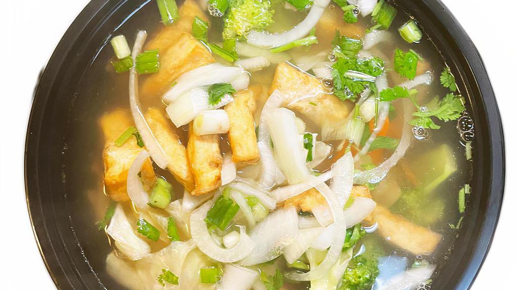  Phở Rau ( Mixed Vegetables Noodle Soup) · Rice noodle soup serves with fried tofu & mixed vegetable in Beef or Chicken broth.