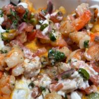 Loaded Fries · Crispy French fries topped with cheddar cheese, sour cream, tomato, green onion with choice ...
