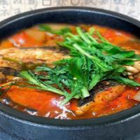 대구매운탕｜Pacific Cod Spicy Soup · Spicy. Spicy soup with Pacific Cod and vegetables.
