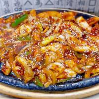 오징어볶음｜Pan Broiled Squid · Spicy. Pan- broiled squid and veg, with spicy seasoning.