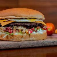 Fiesta Burger · Pepper Jack cheese, pico, lettuce, queso, chipotle aioli.
