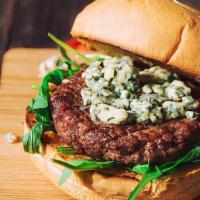 Bleu Buffalo Burger · Blue cheese crumbles, lettuce, tomato, mild buffalo and bleu cheese sauce.