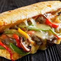 Veggie Cheesesteak · Grilled onion, peppers, mushrooms, Swiss cheese melted onto your choice of bread.