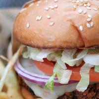 Black Bean Burger · (vegetarian) House-made black bean burger, pepper jack cheese, chipotle BBQ sauce, lettuce, ...