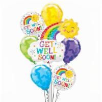 Get Well Soon Happy Sun Bouquet · Send Get Well wishes with rainbows and sunshine. This bright get well balloon bouquet is sur...