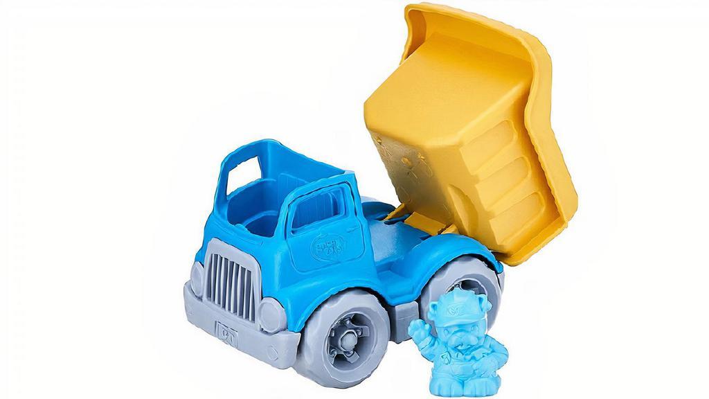 Green Toys Dump Truck · Scoop it!  Dump it! just another earth-moving, earth-saving day at the job site for the Green Toys construction trucks, made in the USA from 100% recycled plastic milk jugs that save energy and reduce greenhouse gas emission. chunky, sturdy, and durable, the fleet features a front loader with a moveable scooper, cement mixer with a revolving drum, and a dump truck with a classic open-box bed. Perfect in a sand box, toy box, or gift box, these pint-sized trucks are just right for little hands, and can easily be tossed in a diaper bag for on-the-go fun.