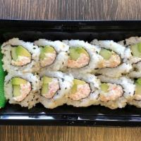 California Roll With Crab Salad · Imitation Crab with Cucumber and Avocado rolled in Seaweed with Sushi Rice. Coated with Sesa...