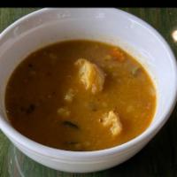 Sambar Soup (Gf,V) · A South Indian specialty with moderate spice (cauliflower, beans, tomato, onion, eggplant, c...