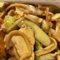 Chicken Lo Mein · White meat chicken stir fry with fresh vegetables, bean sprout, cabbage, carrot, celery, bro...