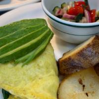Omelet · Plant-based egg omelet, Just Egg, sauteed spinach, onions, bell pepper, plant based cheddar,...