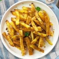 Garlic Fries · Idaho potato fries cooked until golden brown and garnished with garlic and salt.