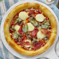 Capricciosa Pizza · Homemade pizza sauce, ham, mushrooms, artichokes, olives and mozzarella baked on hand-tossed...