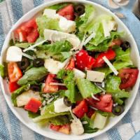 Italian Chopped Salad · Romaine and arugula mix, Italian salami, roasted red peppers, artichoke, cherry tomatoes, re...