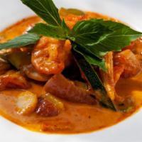 Panang Curry (Mild Spicy) · Tomato, bamboo shoot, bell pepper, onion, zucchini, potato