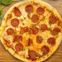 Lobo Pizza  · 12 inch hand tossed crust with marinara sauce, mozzarella cheese, pepperoni and green chili ...