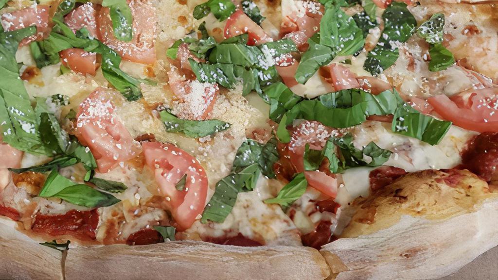 Margherita · Fresh whole milk mozzarella, homemade pizza sauce.