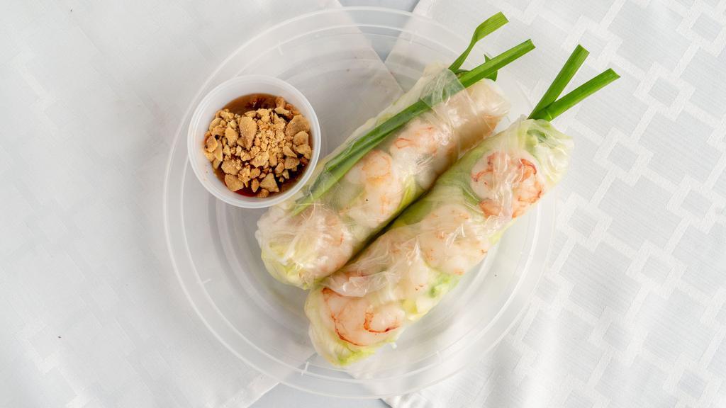 Spring Rolls · Comes with 2 rolls in an order with Shrimp, Vermicelli noodles, Lettuce and Peanut dipping sauce.