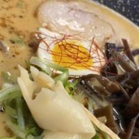 Miso Ramen · Tonkotsu broth chef special prepared miso sauce, topped with pork chashu, green onion, egg, ...