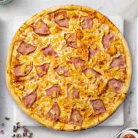 Hawaii Heaven Pizza · Pineapples, ham and mozzarella cheese  baked on a hand-tossed gluten free 10 inch dough.
