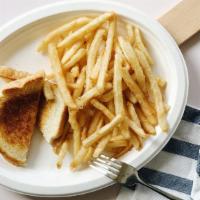 Grilled Cheese Sandwich Adult · Vegetarian. Served with French fries.