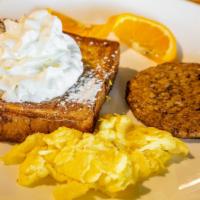 Fluffy French Toast · Crunchy French toast, 1 egg, meat.