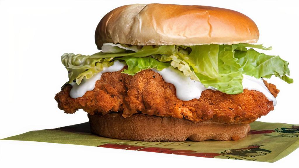 Lucky'S Spicy Sandwich · Breaded spicy chicken breast in a soft brioche bun. Homemade ranch or regular sauce (no dry rubs). Lettuce is optional.