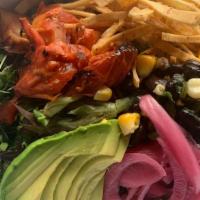 Southwest Salad  · Field greens, grilled corn, roasted plum tomatoes, black
bean & corn salsa, pickled red onio...
