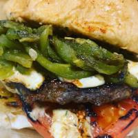 Green Chile Burger · Choice of 1/3lb river bear beef or rock river ranches bison; charbroiled, roasted jalapeño c...