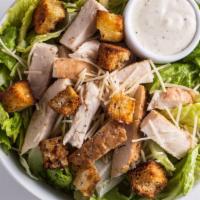 Chicken Caesar · Romaine, tender chicken, shredded parmesan, house-made croutons, with caesar dressing.