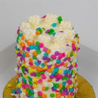 Vanilla Tiny Cake · Vanilla cake with vanilla buttercream, serves approximately 1-2 people 
*sprinkle combinatio...
