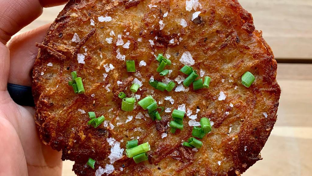 House Made Hash Brown · Hand-formed hash browns with Sir Kensington's ketchup. GF<br />*does contain egg