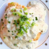 Biscuits & Gravy · Two of our fluffy, buttery biscuits topped with your choice of either sausage gravy or roast...