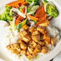 Teriyaki Plates · Steamed veggies, rice and teriyaki sauce