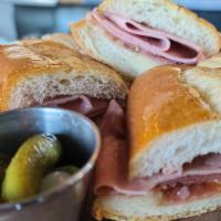 Triple Salami Sandwich · OUR BEST: FINNOCHIONA SALAMI, MORTADELLA, & PEPPERONI, MONTEREY JACK CHEESE, TOASTED ON A BA...