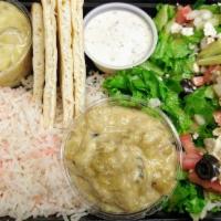 Baba Ghanoush Plate - Regular Price · Baba Ghanoush Served with Basmati rice, Pita, Tzatziki Sauce and Choice of Side (Can be Made...