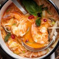 Seafood Lemongrass · Vermicelli rice noodles in a medium spicy lemongrass soup with shrimp, calamari, fish, and m...