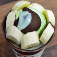 Valesol · Banana Raspado Topped with Diced Banana, Choice of Ice Cream and Melted Chocolate.