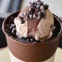 Chocolate · Chocolate milk raspado topped with chocolate ice cream and chocolate chips.