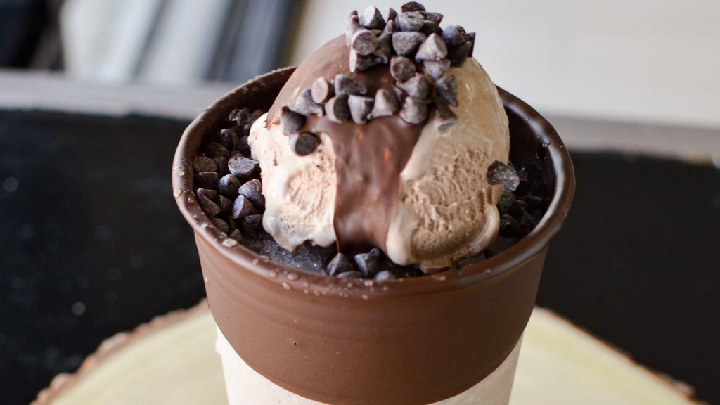 Chocolate · Chocolate milk raspado topped with chocolate ice cream and chocolate chips.