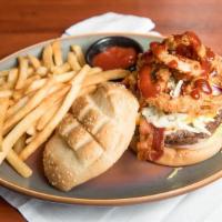 Bbq Bacon · Served on a brioche  bun, bbq sauce, onion rings, bacon, and Cheddar cheese.
Contains or may...