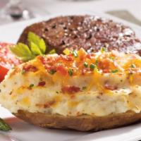 Twice Baked Potato · Idaho potato filled with creamy potatoes mixed with bacon and cheddar cheese, sour cream, an...