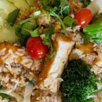 Peanut Sauce Fried Rice: (Vg) · If you love our homemade peanut sauce you will love this dish! Fried rice w/ Choice of prote...