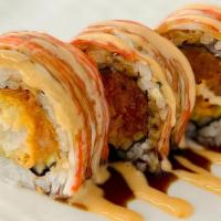 Spicy Shaggy Dog Roll* 3 Pcs · pressed crab stick on top. shrimp tempura+Spicy tuna and cucumber, eel sauce and spicy mayo
...
