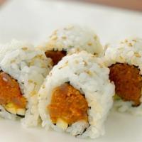 Spicy Tuna Roll*  4Pcs · Spicy Tuna, cucumber and sesame seed topping
Please leave a note when you want wasabis or so...