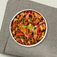 Drunken Noodle (Thai Basil Noodle) · Pan-fried flat rice noodles, egg, bell peppers, broccoli, garlic, onions, mushrooms, zucchin...