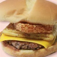 Wake & Bake Burger  · Just Egg-Folded Vegan Egg, 1/4lb Impossible Burger, Vegan American Cheese, Topped with a Fri...