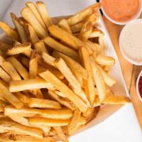 Small Hand Cut French Fries · Fresh hand-cut spuds with your choice of dipping sauce!